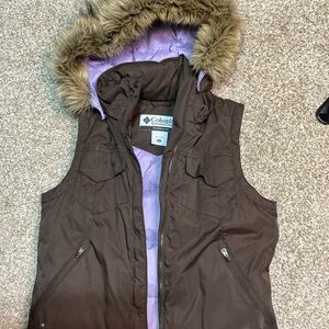 Columbia Brown Vest with Faux Fur Hood
